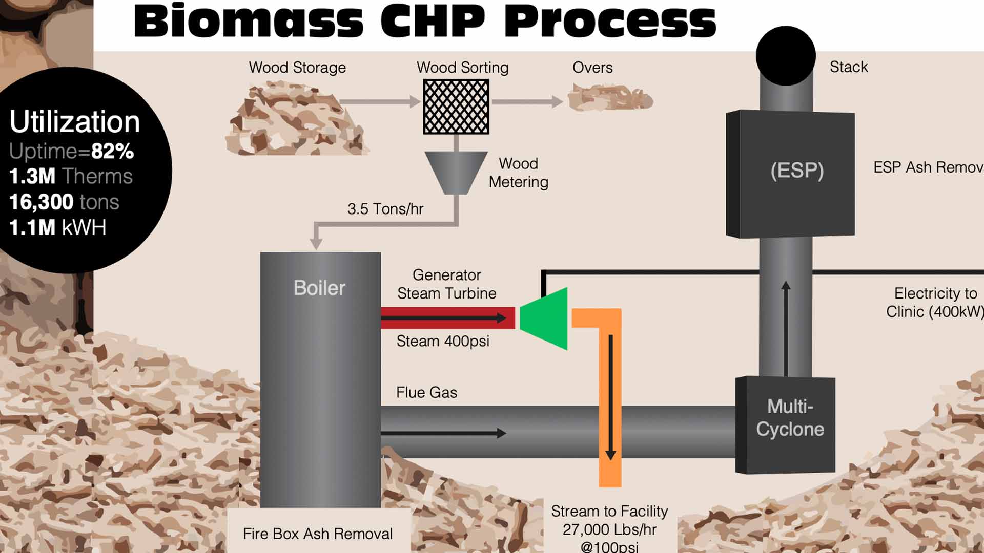illustrated chart of biomass CHP process