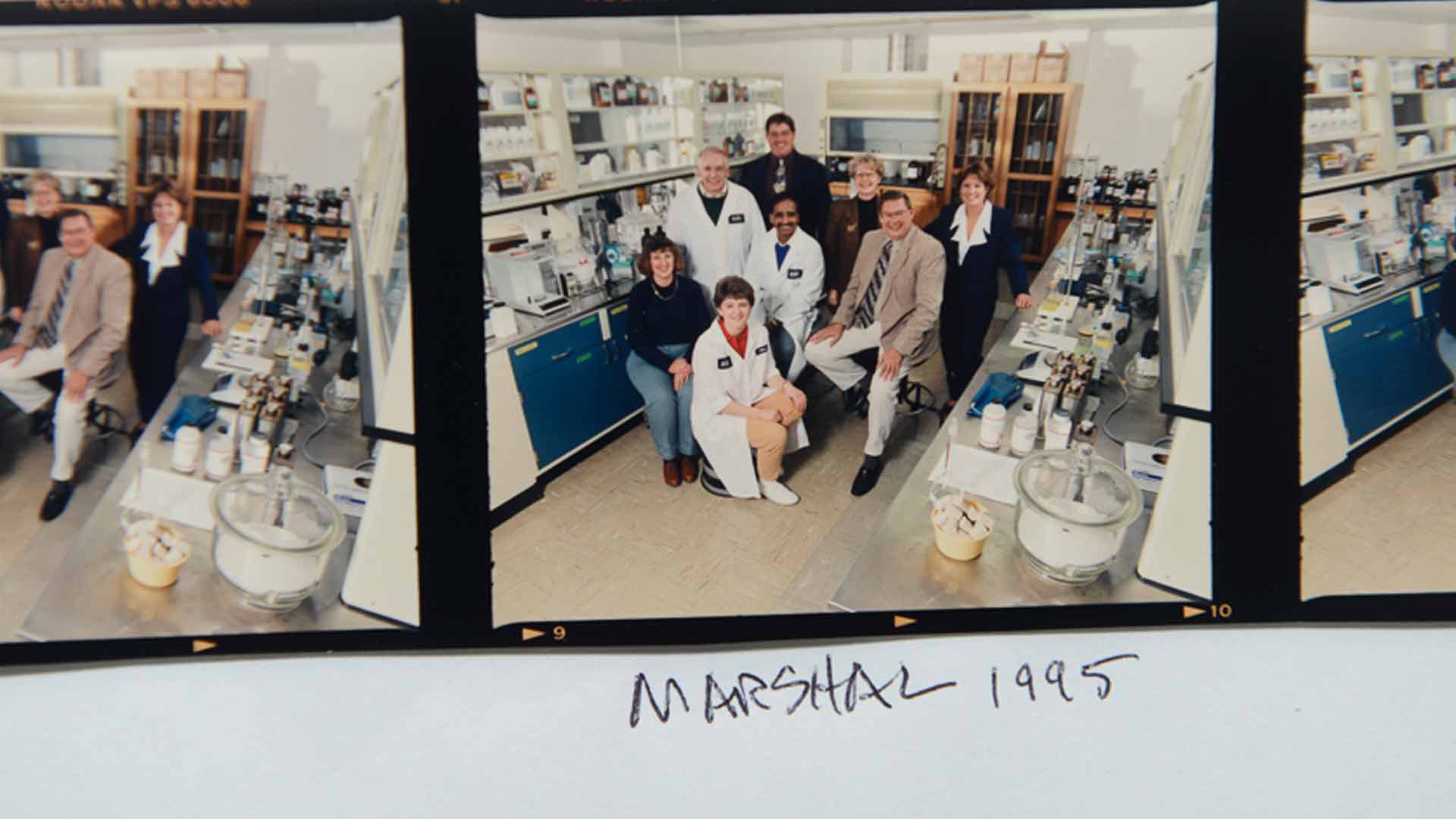 vintage photo strip of scientist in marshal facility
