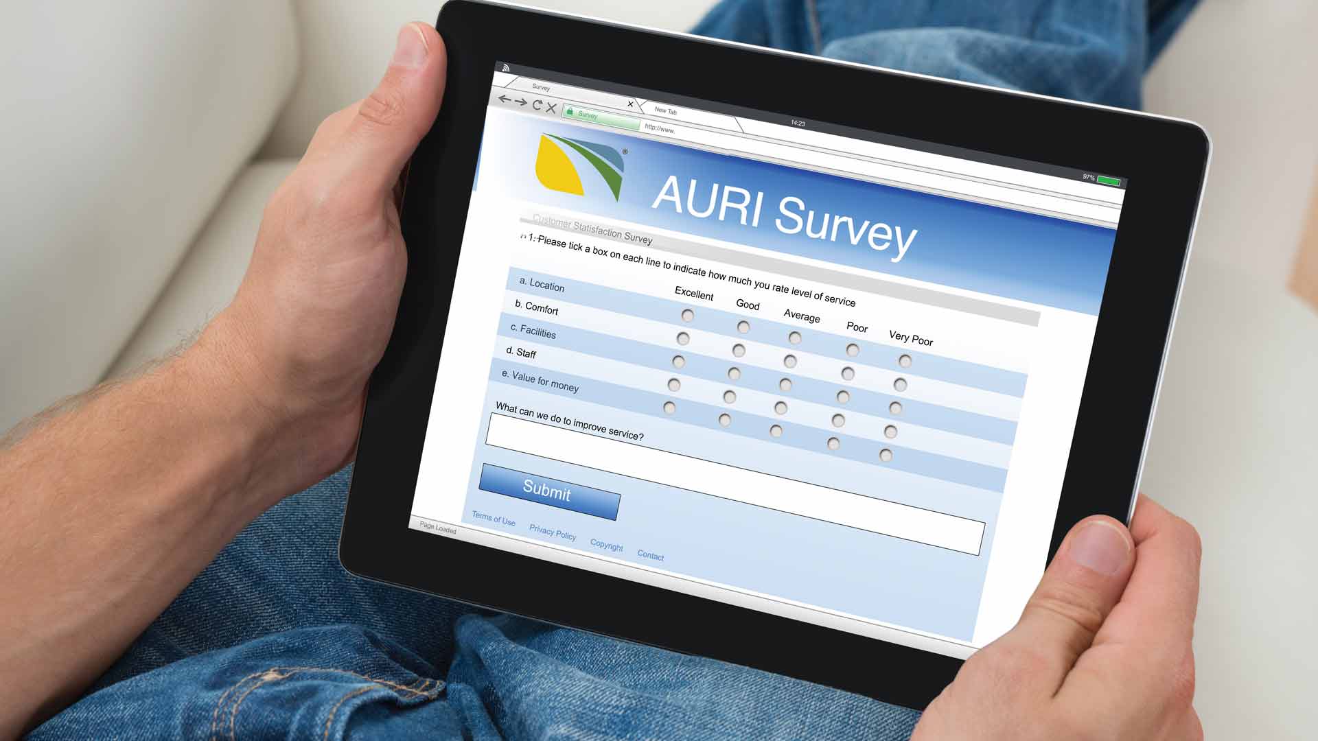 tablet showing an aura-survey